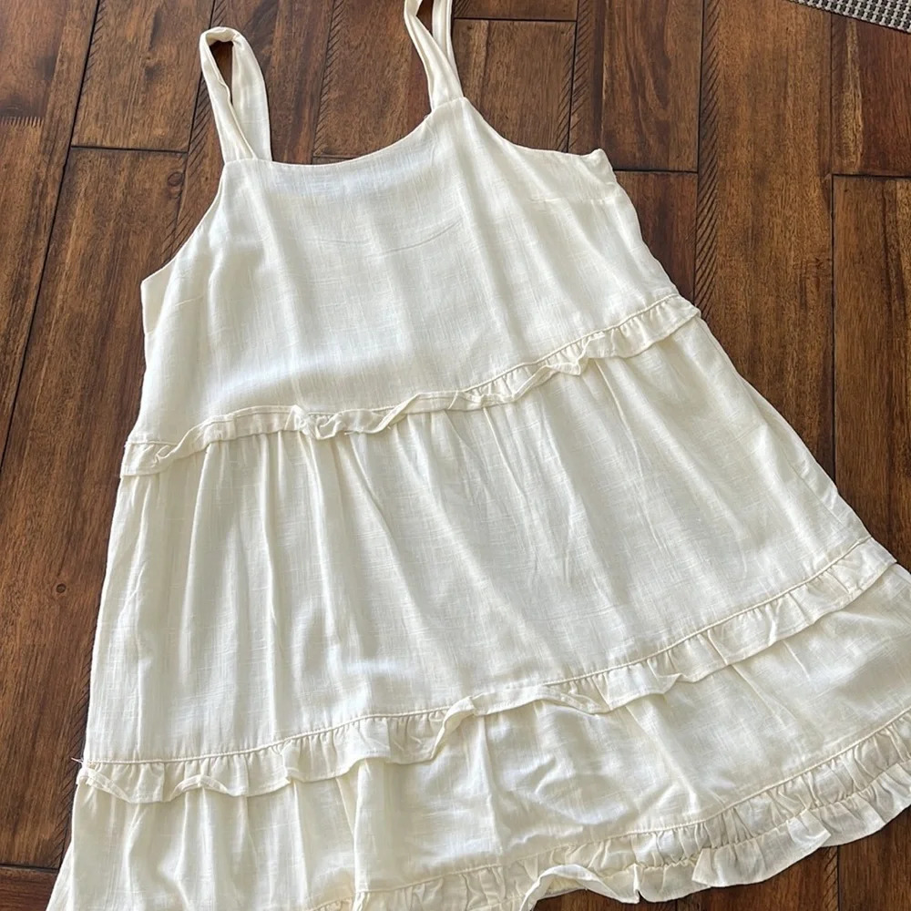 Black Tape Tiered Ruffled Sleeveless Dress petite large cream beige - Picture 10 of 16